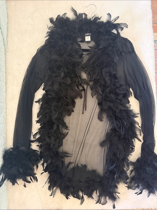 Frederick's of Hollywood Other - Frederick's of Hollywood Black Sheer Feather-Trim Cardigan